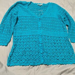 NWOT-Liz Claiborne New York Crochet Cardigan-Size XL-Aqua Blue